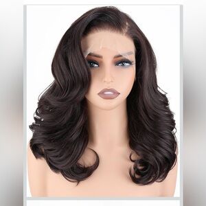 Lace front mono top wavy wig dark brown